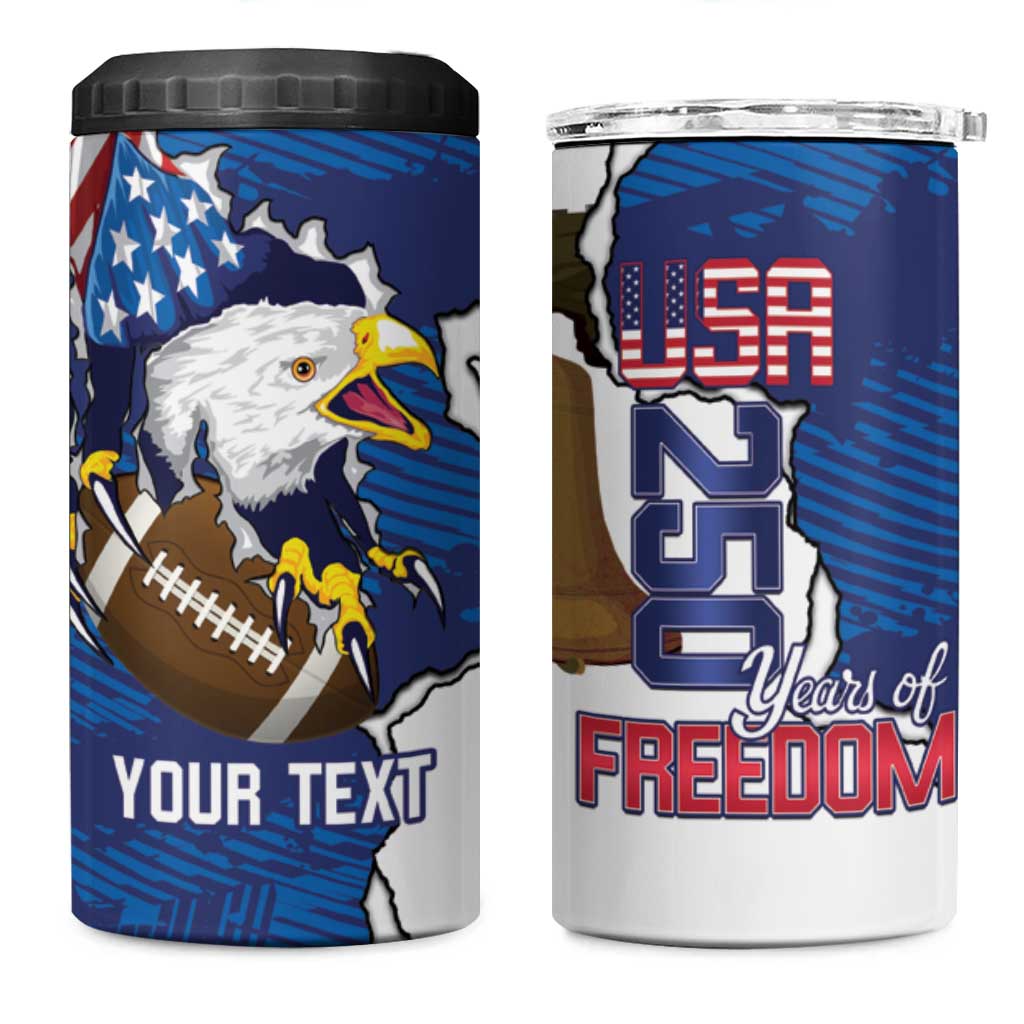 Personalized Football United States 250th Anniversary 4 in 1 Can Cooler Tumbler USA Flag Eagle Liberty Bell