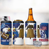 Personalized Football United States 250th Anniversary 4 in 1 Can Cooler Tumbler USA Flag Eagle Liberty Bell