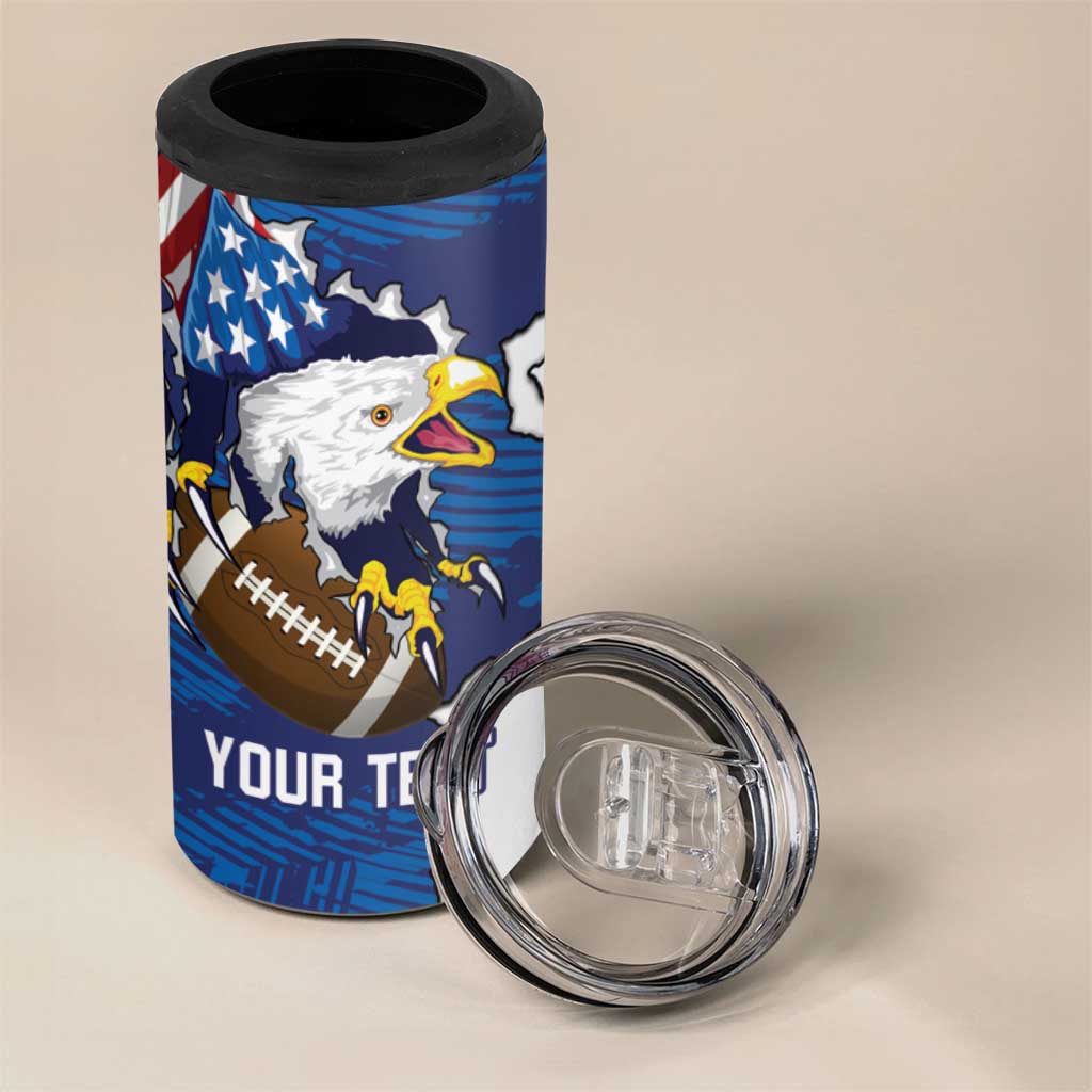 Personalized Football United States 250th Anniversary 4 in 1 Can Cooler Tumbler USA Flag Eagle Liberty Bell
