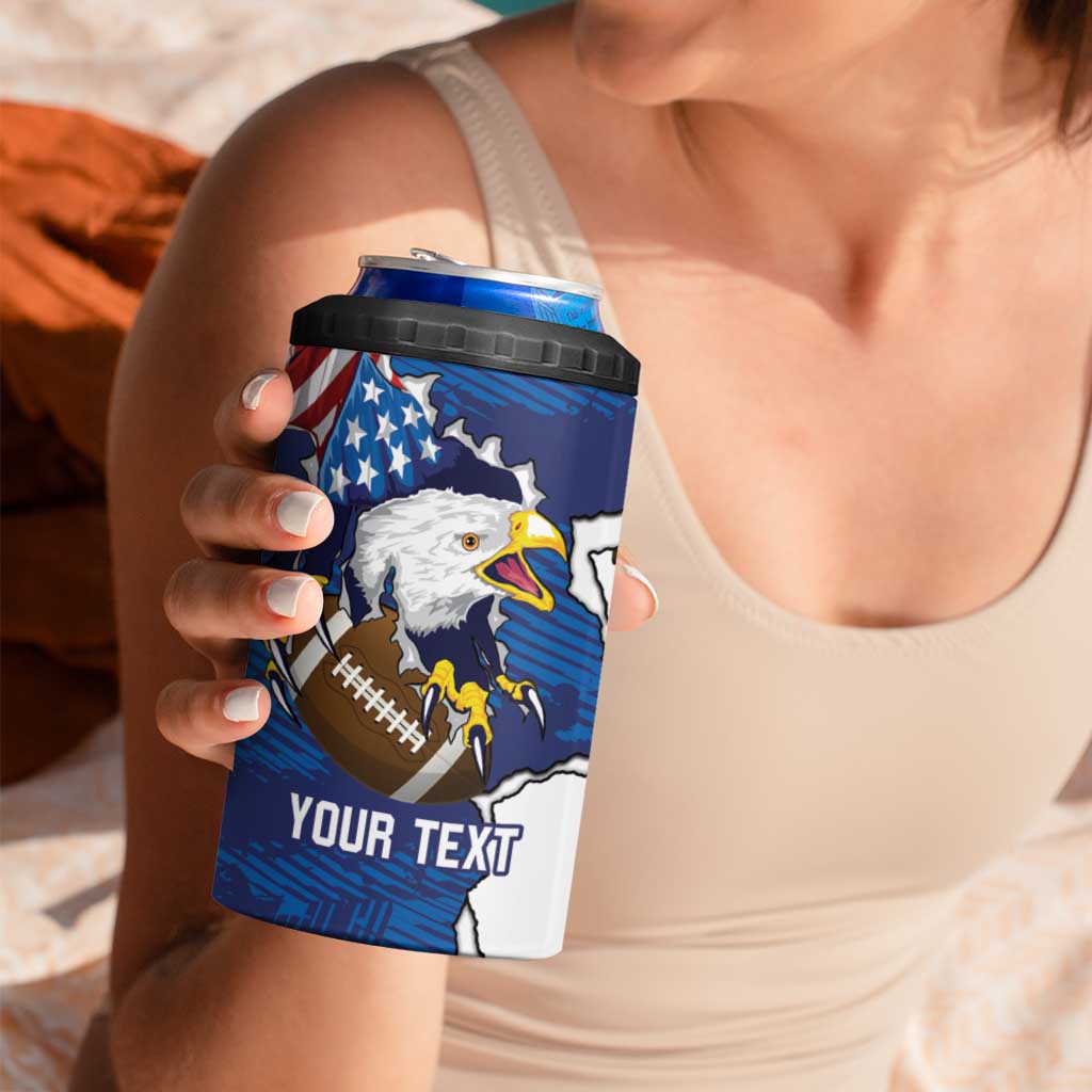 Personalized Football United States 250th Anniversary 4 in 1 Can Cooler Tumbler USA Flag Eagle Liberty Bell