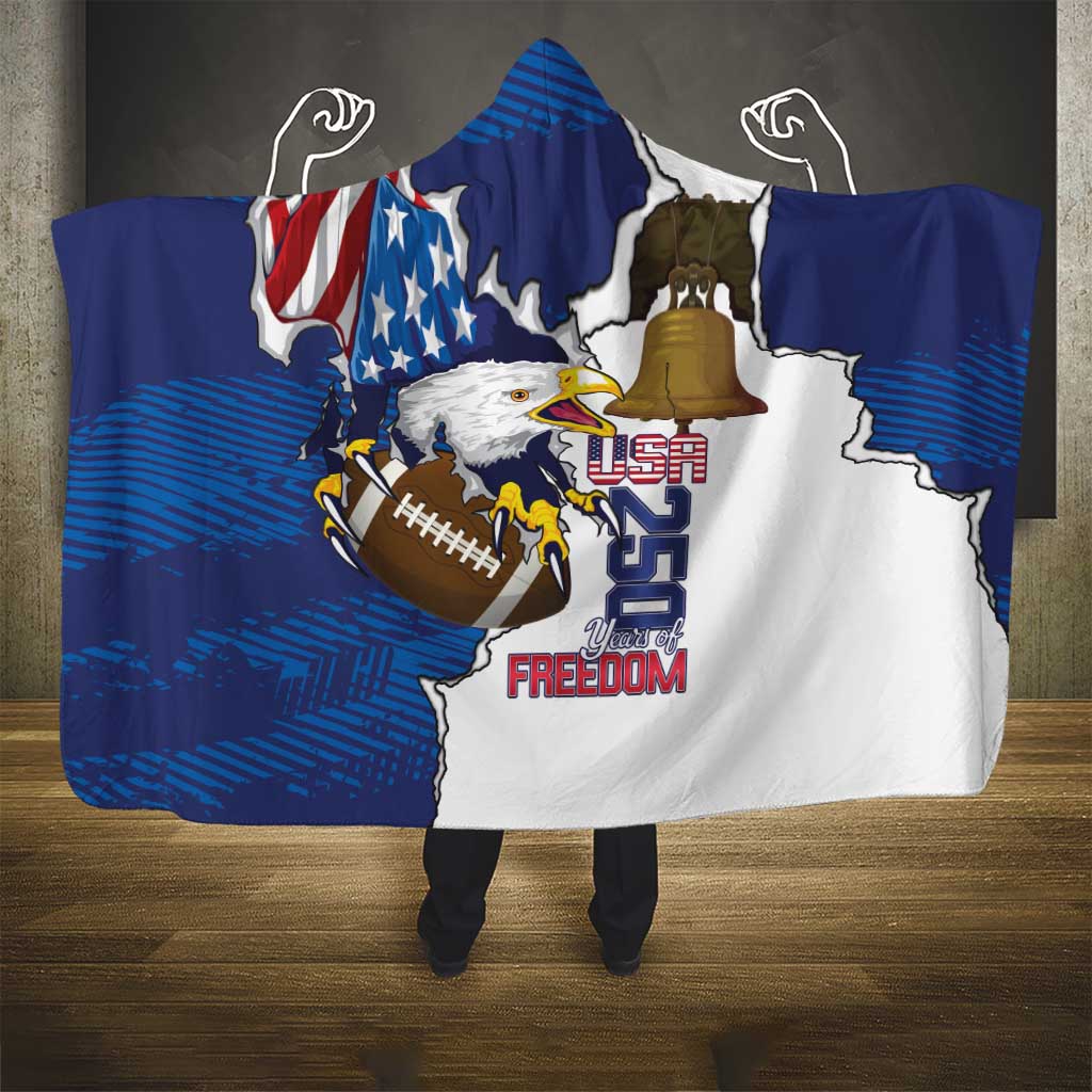 Football United States 250th Anniversary Hooded Blanket USA Flag Eagle Liberty Bell