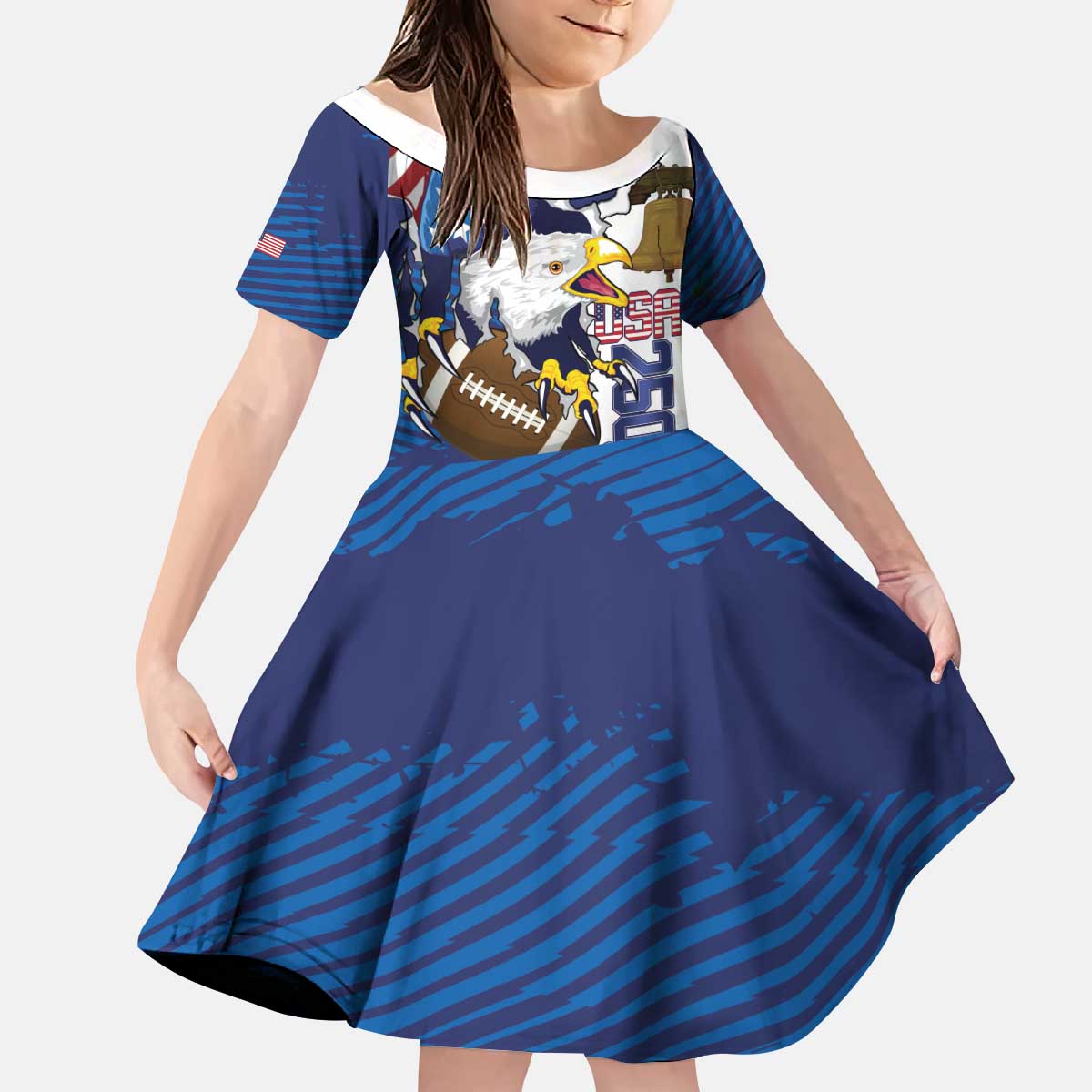 Personalized Football United States 250th Anniversary Kid Short Sleeve Dress USA Flag Eagle Liberty Bell