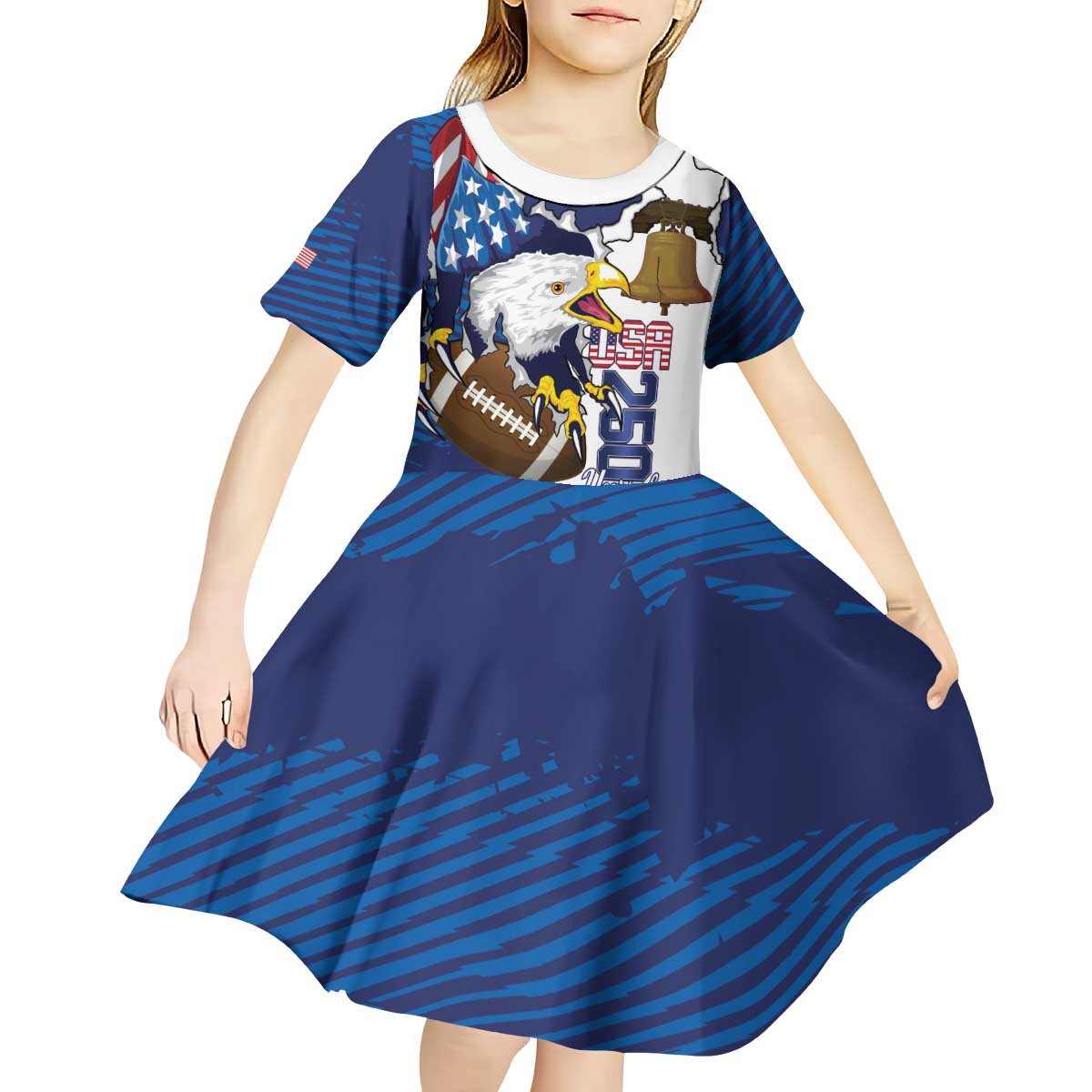 Personalized Football United States 250th Anniversary Kid Short Sleeve Dress USA Flag Eagle Liberty Bell