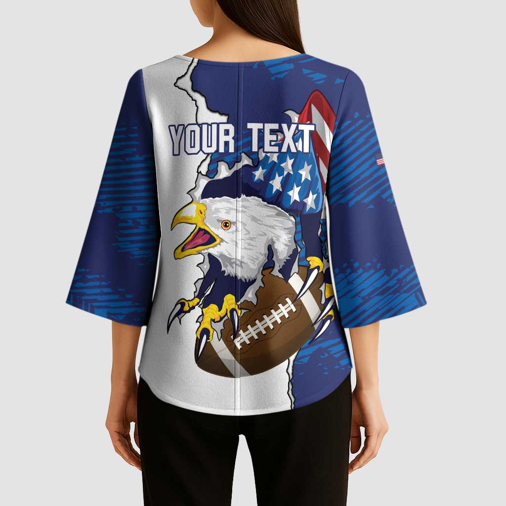 Personalized Football United States 250th Anniversary Kimono Sleeve Blouse USA Flag Eagle Liberty Bell