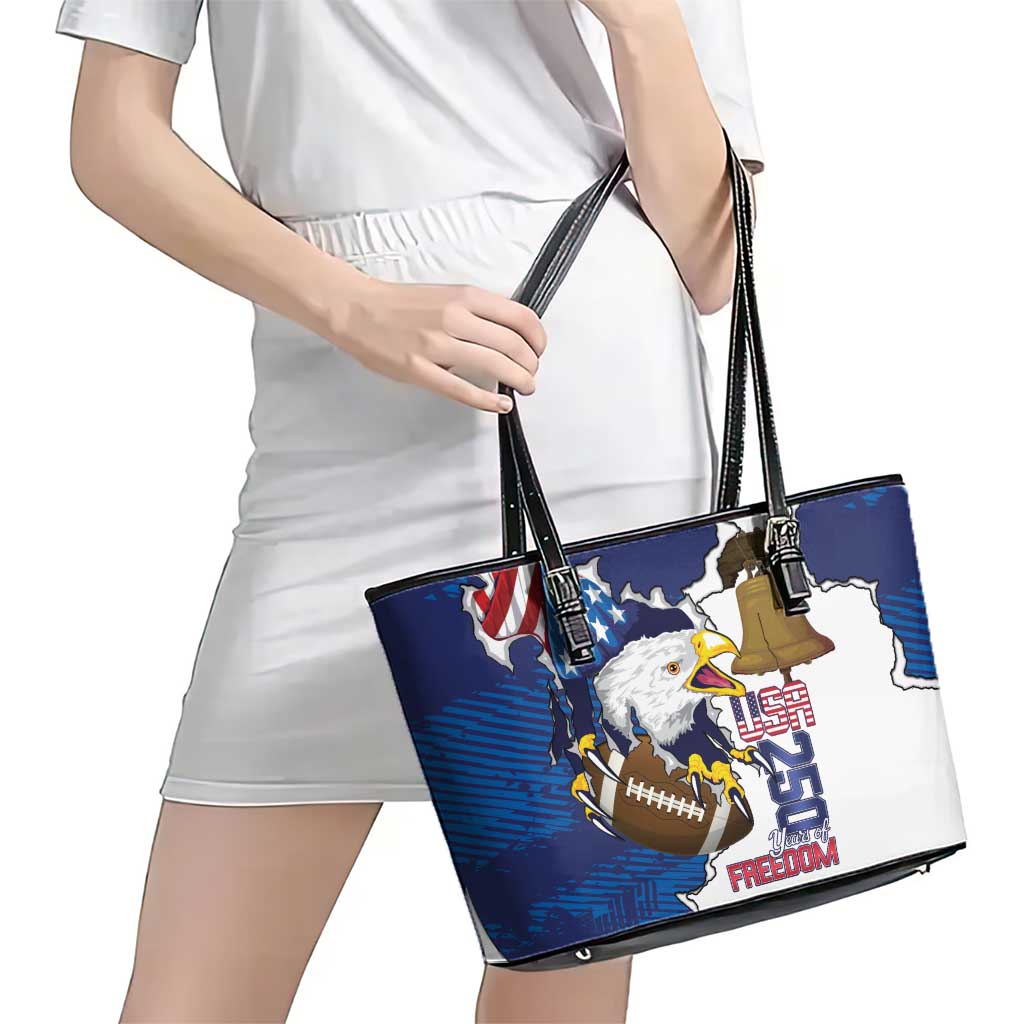 Football United States 250th Anniversary Leather Tote Bag USA Flag Eagle Liberty Bell