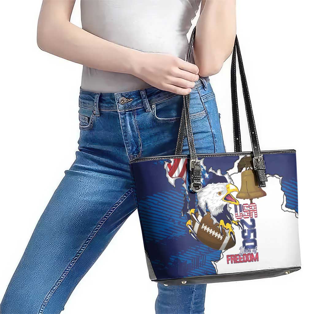 Football United States 250th Anniversary Leather Tote Bag USA Flag Eagle Liberty Bell