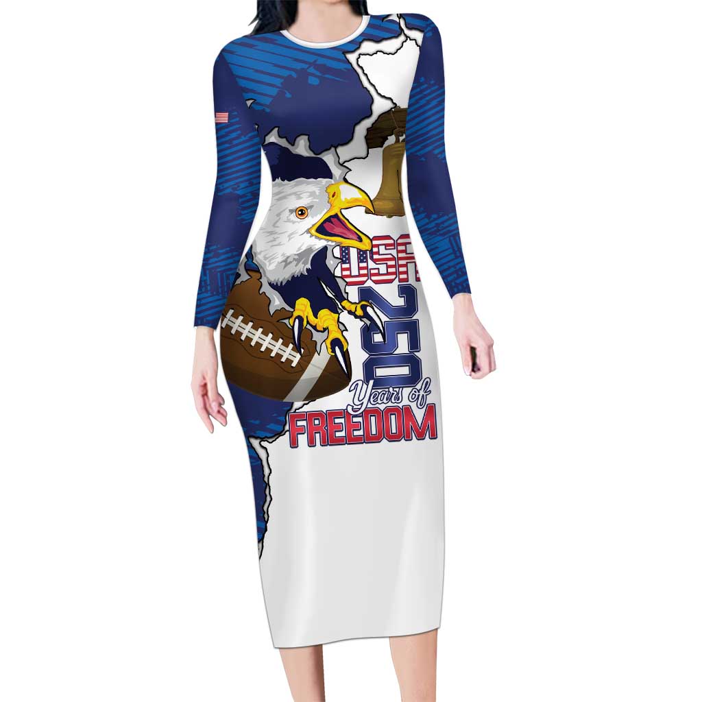 Personalized Football United States 250th Anniversary Long Sleeve Bodycon Dress USA Flag Eagle Liberty Bell