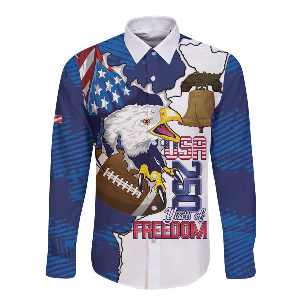 Personalized Football United States 250th Anniversary Long Sleeve Button Shirt USA Flag Eagle Liberty Bell