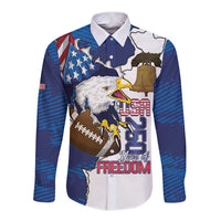 Personalized Football United States 250th Anniversary Long Sleeve Button Shirt USA Flag Eagle Liberty Bell