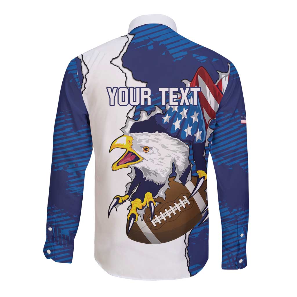 Personalized Football United States 250th Anniversary Long Sleeve Button Shirt USA Flag Eagle Liberty Bell