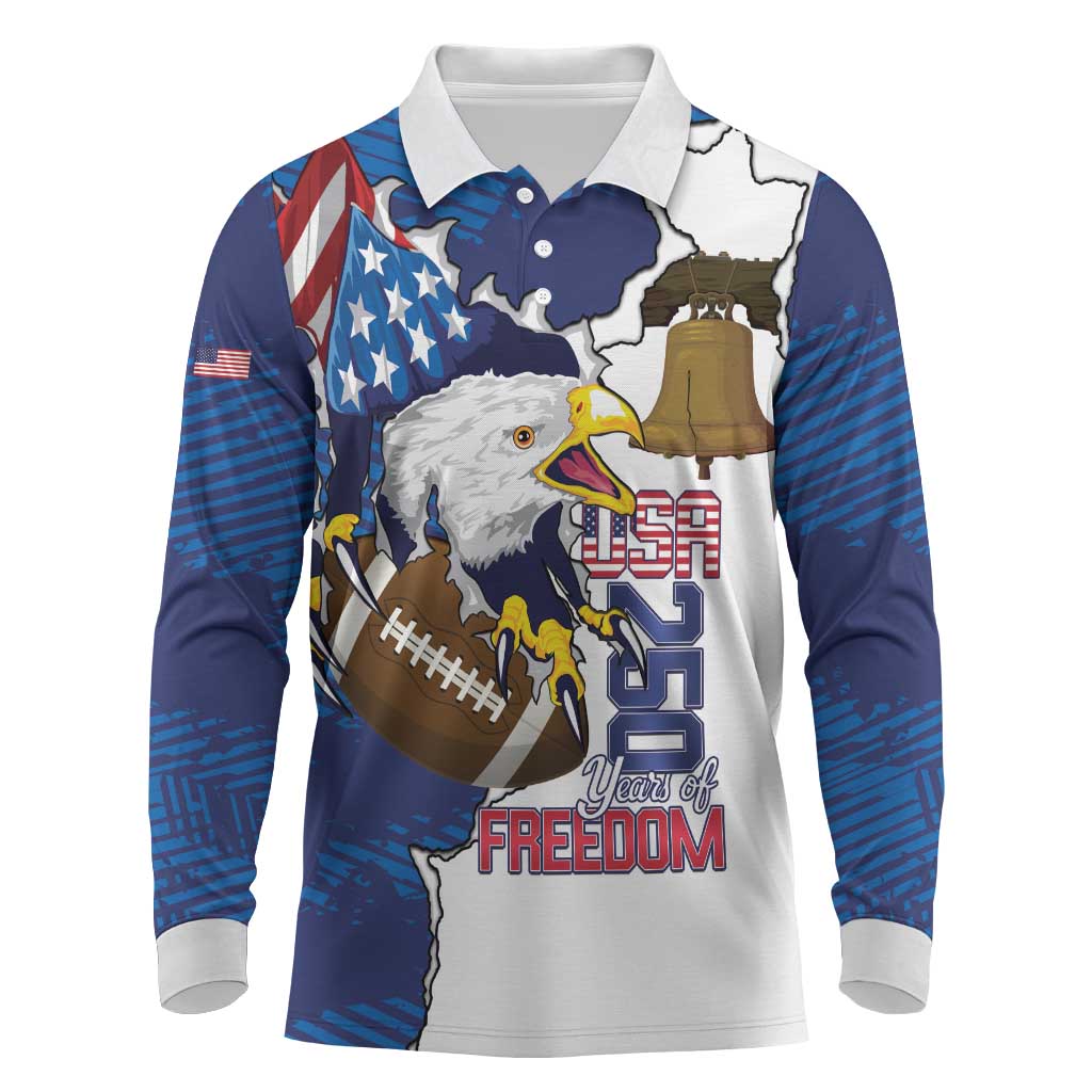 Personalized Football United States 250th Anniversary Long Sleeve Polo Shirt USA Flag Eagle Liberty Bell