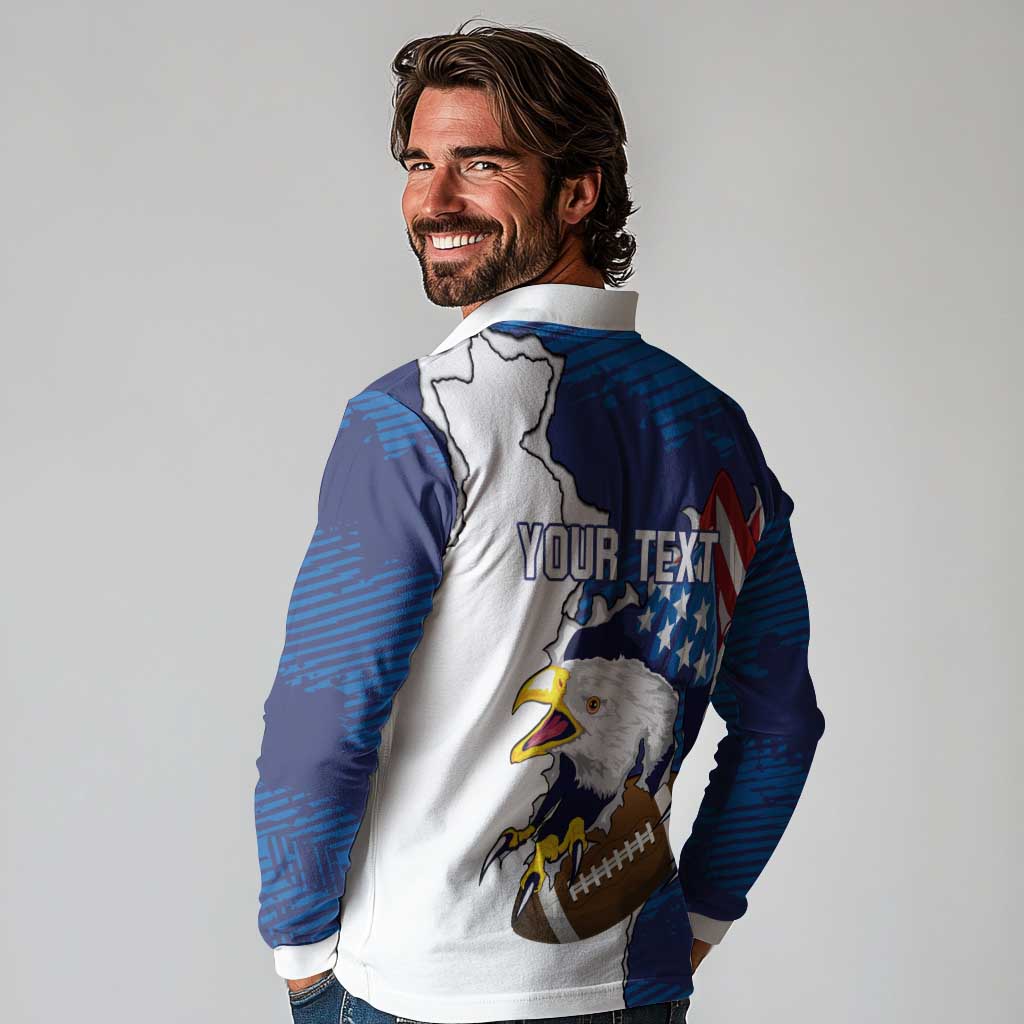 Personalized Football United States 250th Anniversary Long Sleeve Polo Shirt USA Flag Eagle Liberty Bell