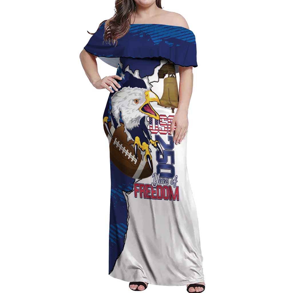 Personalized Football United States 250th Anniversary Off Shoulder Maxi Dress USA Flag Eagle Liberty Bell
