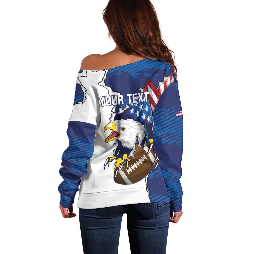 Personalized Football United States 250th Anniversary Off Shoulder Sweater USA Flag Eagle Liberty Bell