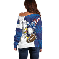 Personalized Football United States 250th Anniversary Off Shoulder Sweater USA Flag Eagle Liberty Bell