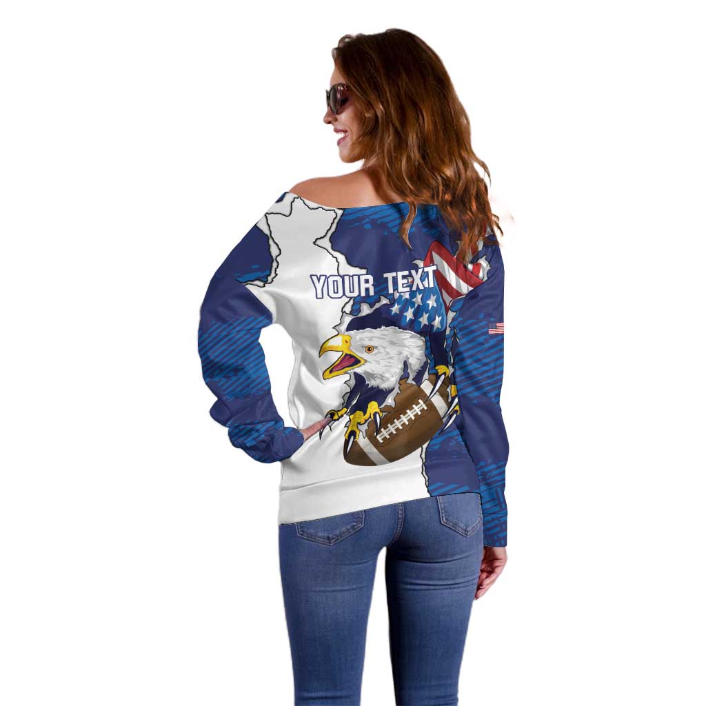 Personalized Football United States 250th Anniversary Off Shoulder Sweater USA Flag Eagle Liberty Bell