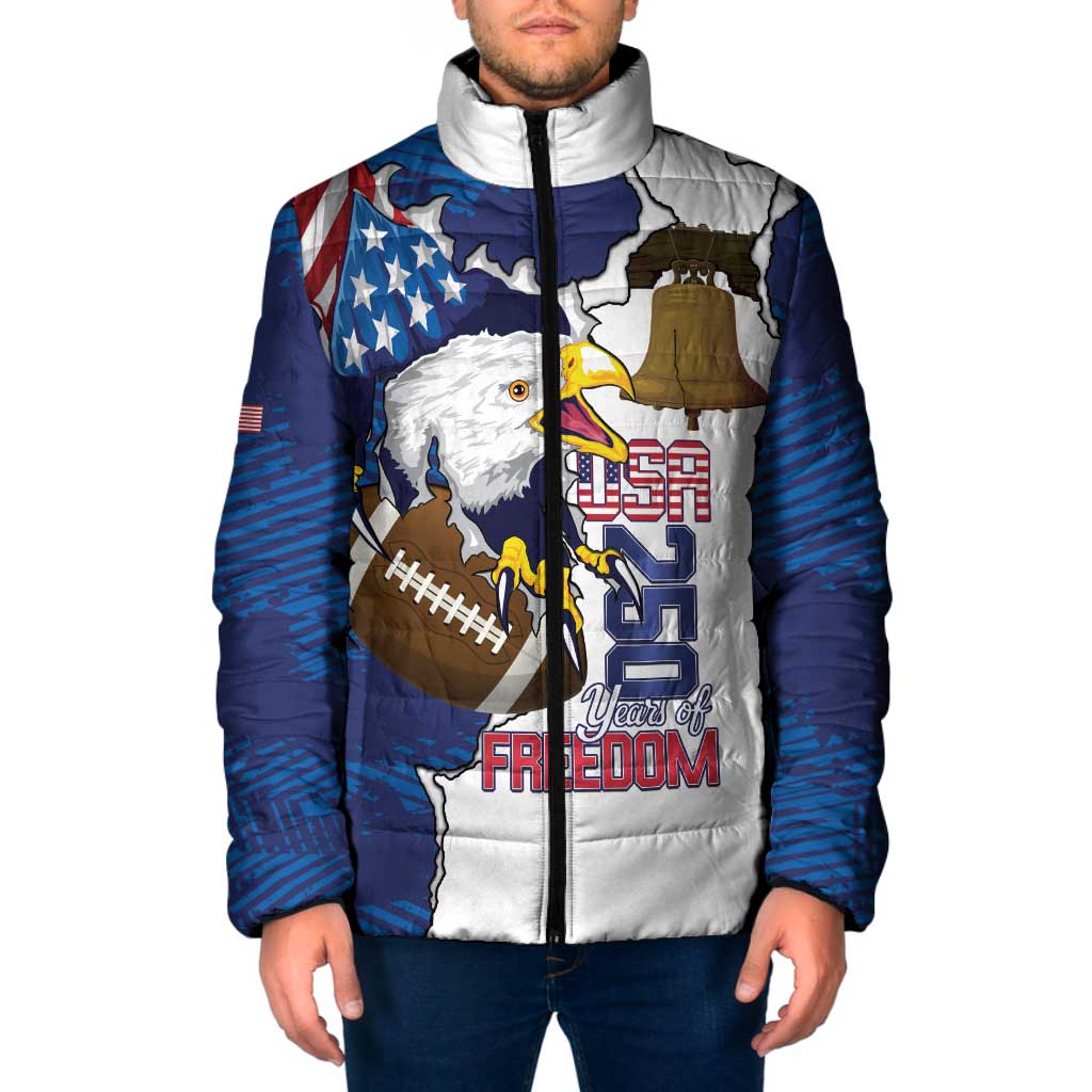 Personalized Football United States 250th Anniversary Padded Jacket USA Flag Eagle Liberty Bell