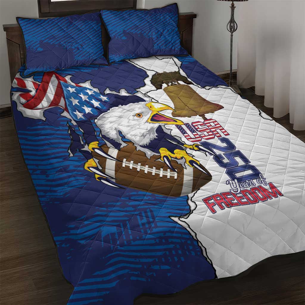 Football United States 250th Anniversary Quilt Bed Set USA Flag Eagle Liberty Bell