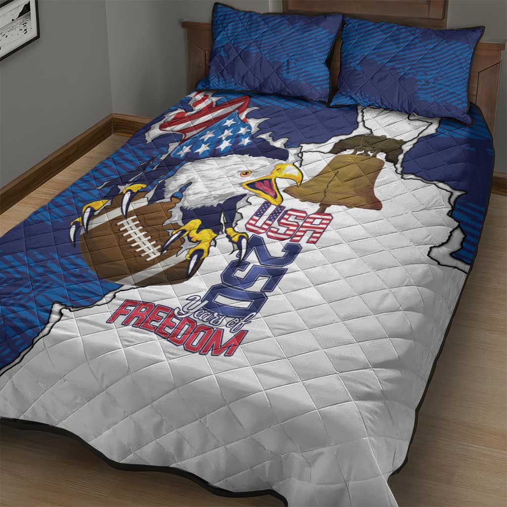 Football United States 250th Anniversary Quilt Bed Set USA Flag Eagle Liberty Bell