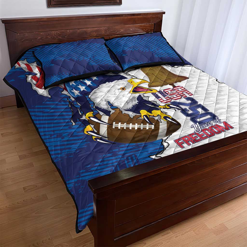 Football United States 250th Anniversary Quilt Bed Set USA Flag Eagle Liberty Bell