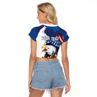 Personalized Football United States 250th Anniversary Raglan Cropped T Shirt USA Flag Eagle Liberty Bell