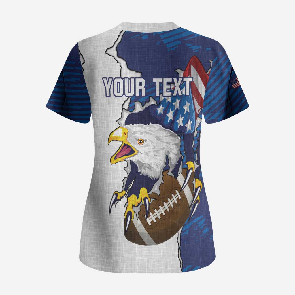 Personalized Football United States 250th Anniversary Scrub Top USA Flag Eagle Liberty Bell