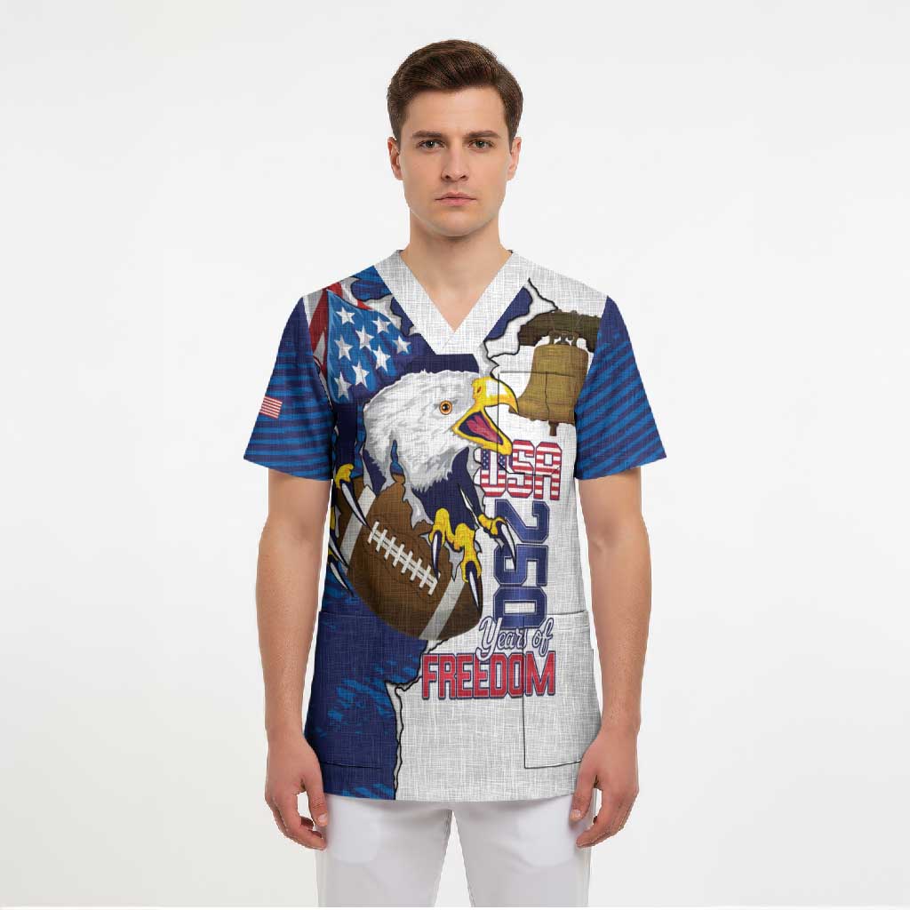 Personalized Football United States 250th Anniversary Scrub Top USA Flag Eagle Liberty Bell