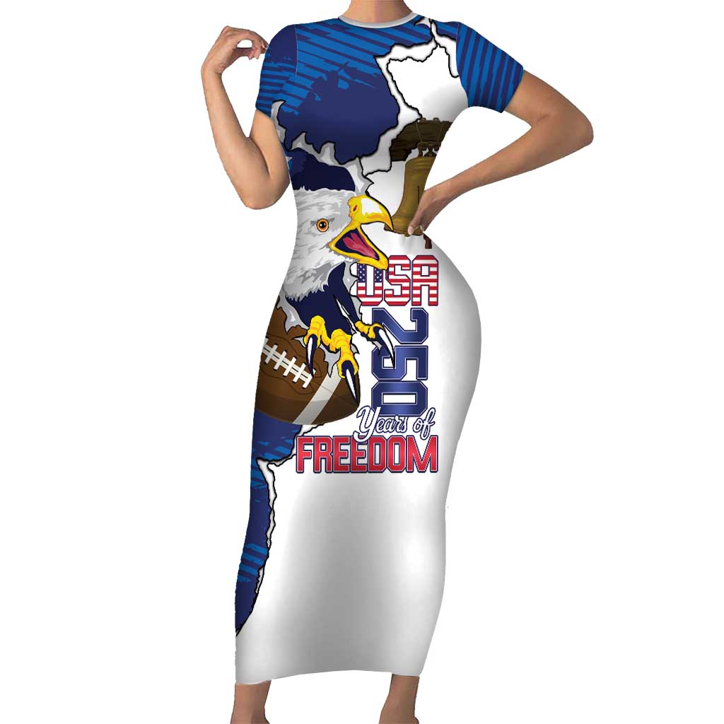 Personalized Football United States 250th Anniversary Short Sleeve Bodycon Dress USA Flag Eagle Liberty Bell