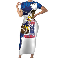 Personalized Football United States 250th Anniversary Short Sleeve Bodycon Dress USA Flag Eagle Liberty Bell