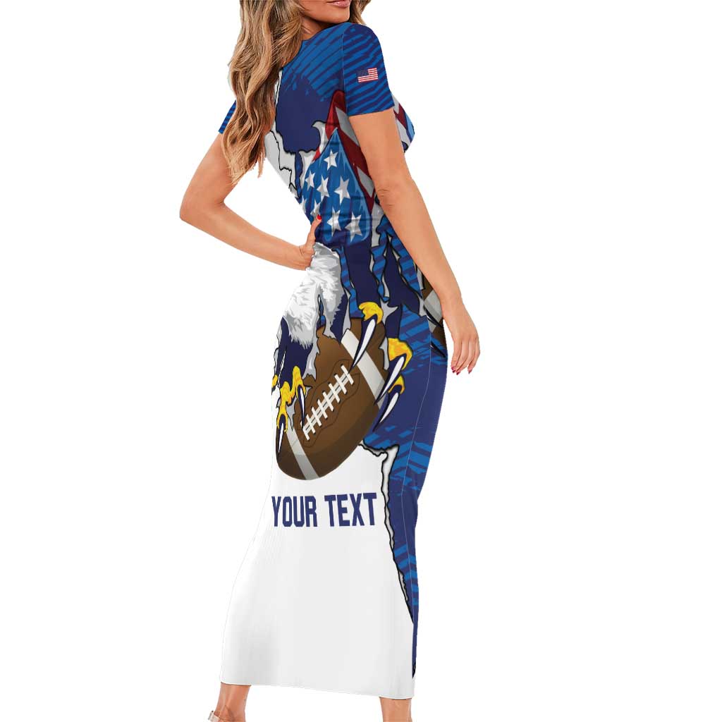 Personalized Football United States 250th Anniversary Short Sleeve Bodycon Dress USA Flag Eagle Liberty Bell