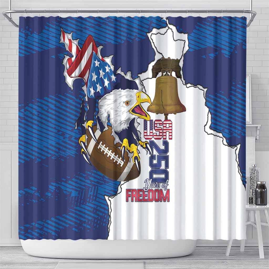 Football United States 250th Anniversary Shower Curtain USA Flag Eagle Liberty Bell