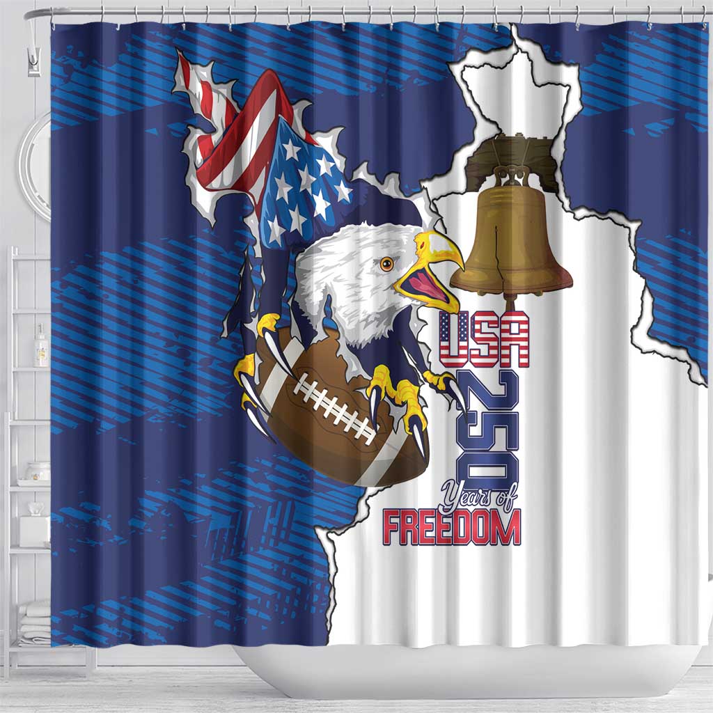 Football United States 250th Anniversary Shower Curtain USA Flag Eagle Liberty Bell