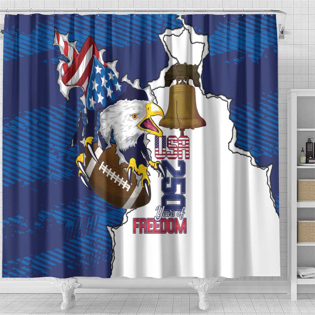 Football United States 250th Anniversary Shower Curtain USA Flag Eagle Liberty Bell