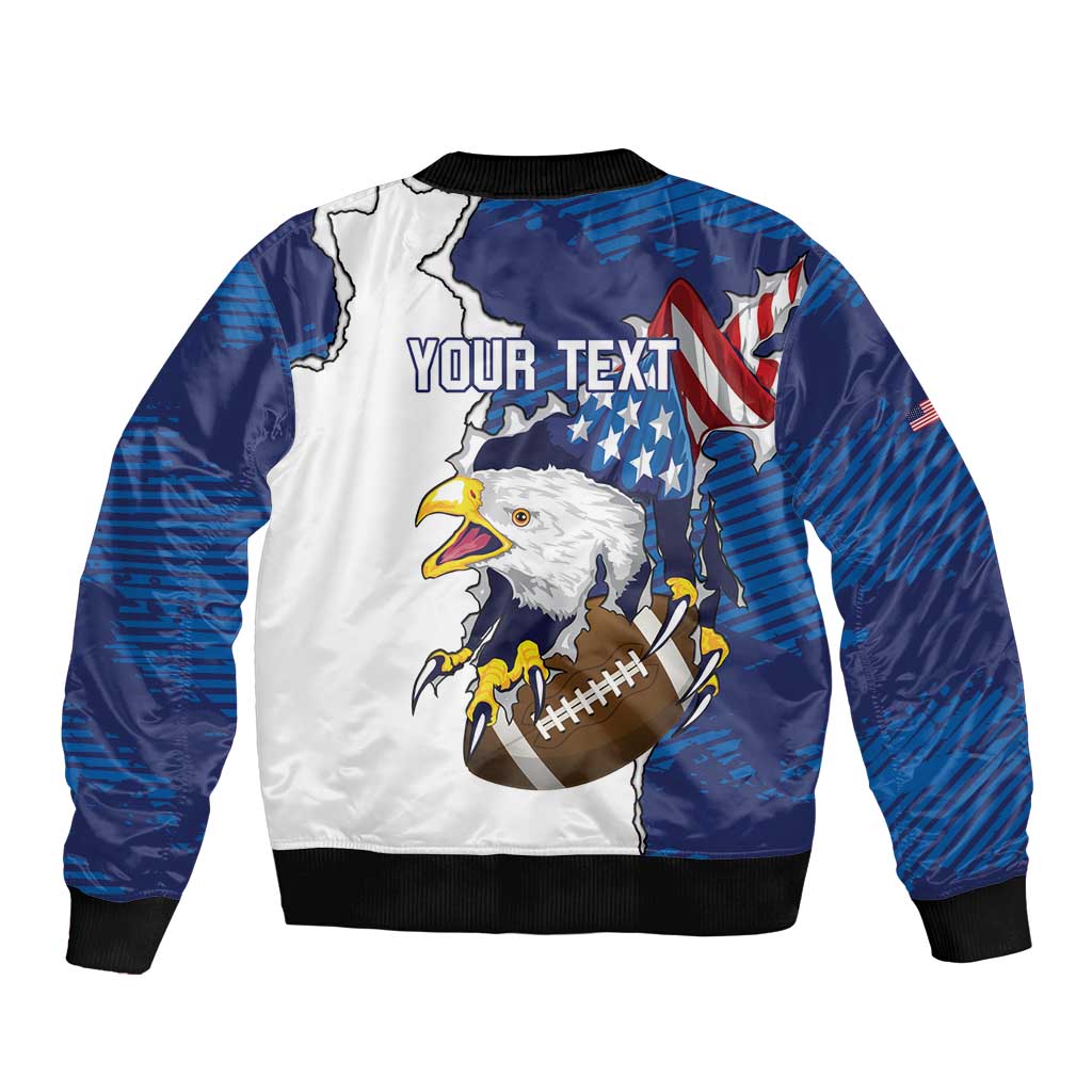 Personalized Football United States 250th Anniversary Sleeve Zip Bomber Jacket USA Flag Eagle Liberty Bell