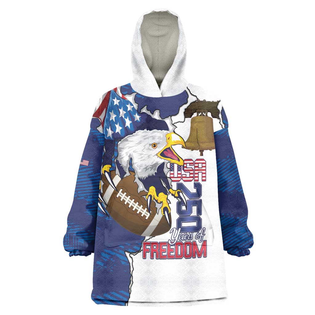Personalized Football United States 250th Anniversary Wearable Blanket Hoodie USA Flag Eagle Liberty Bell