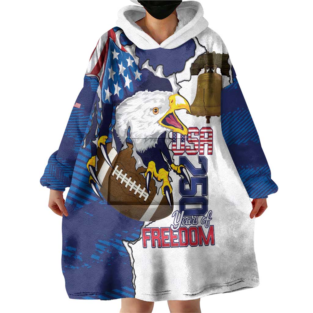 Personalized Football United States 250th Anniversary Wearable Blanket Hoodie USA Flag Eagle Liberty Bell