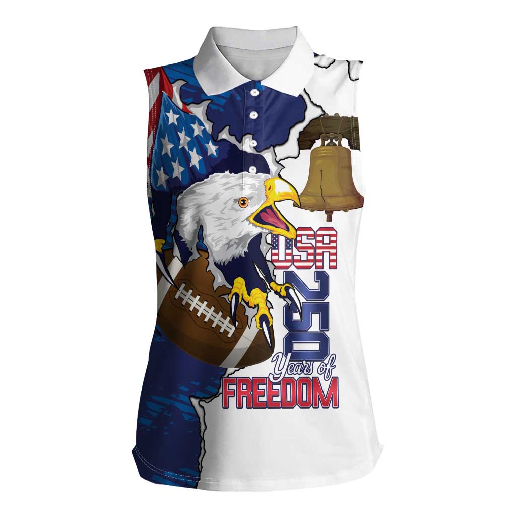 Personalized Football United States 250th Anniversary Women Sleeveless Polo Shirt USA Flag Eagle Liberty Bell