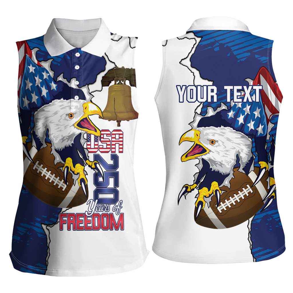 Personalized Football United States 250th Anniversary Women Sleeveless Polo Shirt USA Flag Eagle Liberty Bell