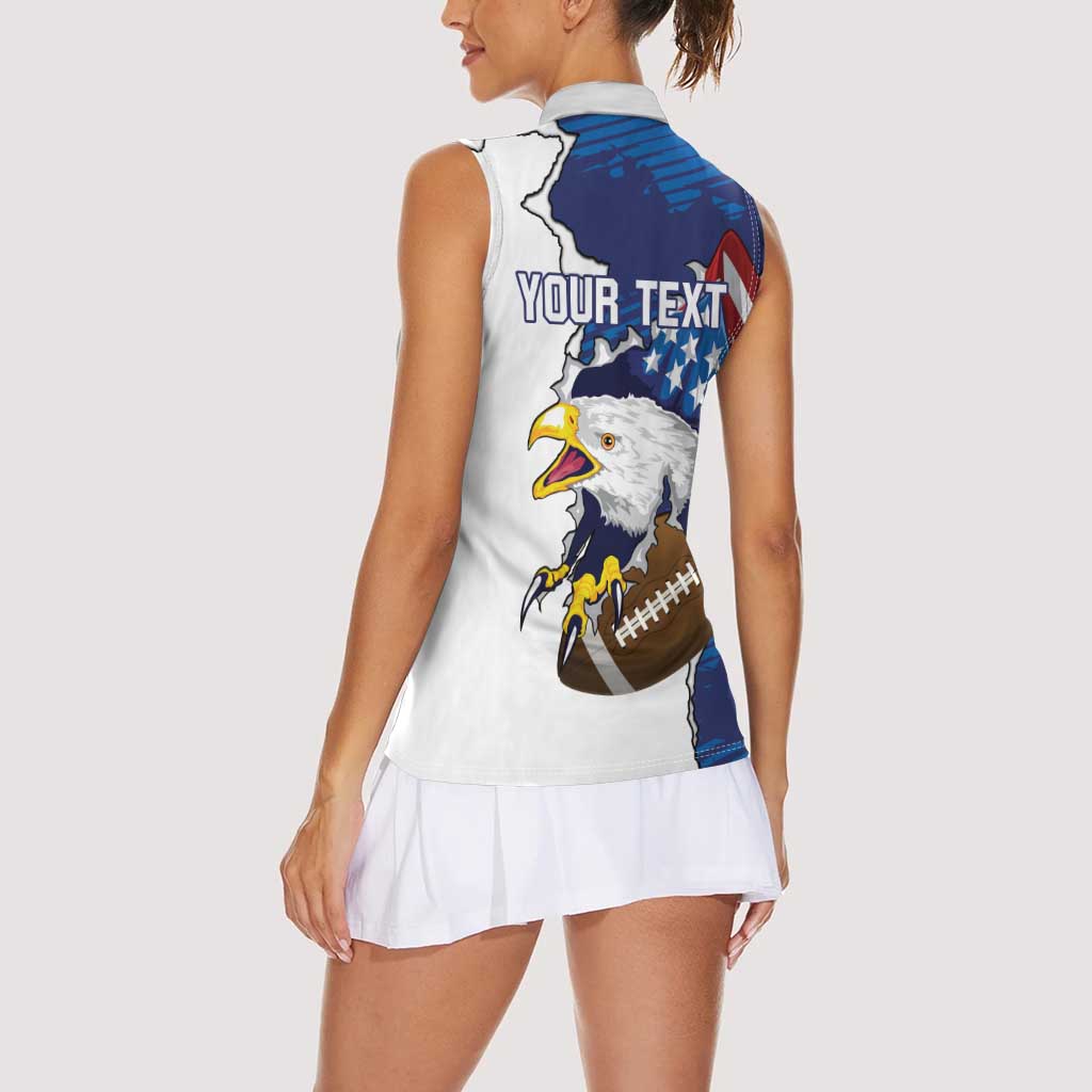 Personalized Football United States 250th Anniversary Women Sleeveless Polo Shirt USA Flag Eagle Liberty Bell