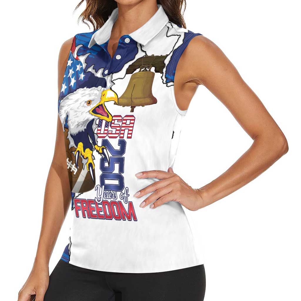 Personalized Football United States 250th Anniversary Women Sleeveless Polo Shirt USA Flag Eagle Liberty Bell