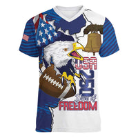 Personalized Football United States 250th Anniversary Women V-Neck T-Shirt USA Flag Eagle Liberty Bell