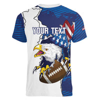 Personalized Football United States 250th Anniversary Women V-Neck T-Shirt USA Flag Eagle Liberty Bell