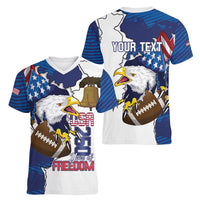 Personalized Football United States 250th Anniversary Women V-Neck T-Shirt USA Flag Eagle Liberty Bell