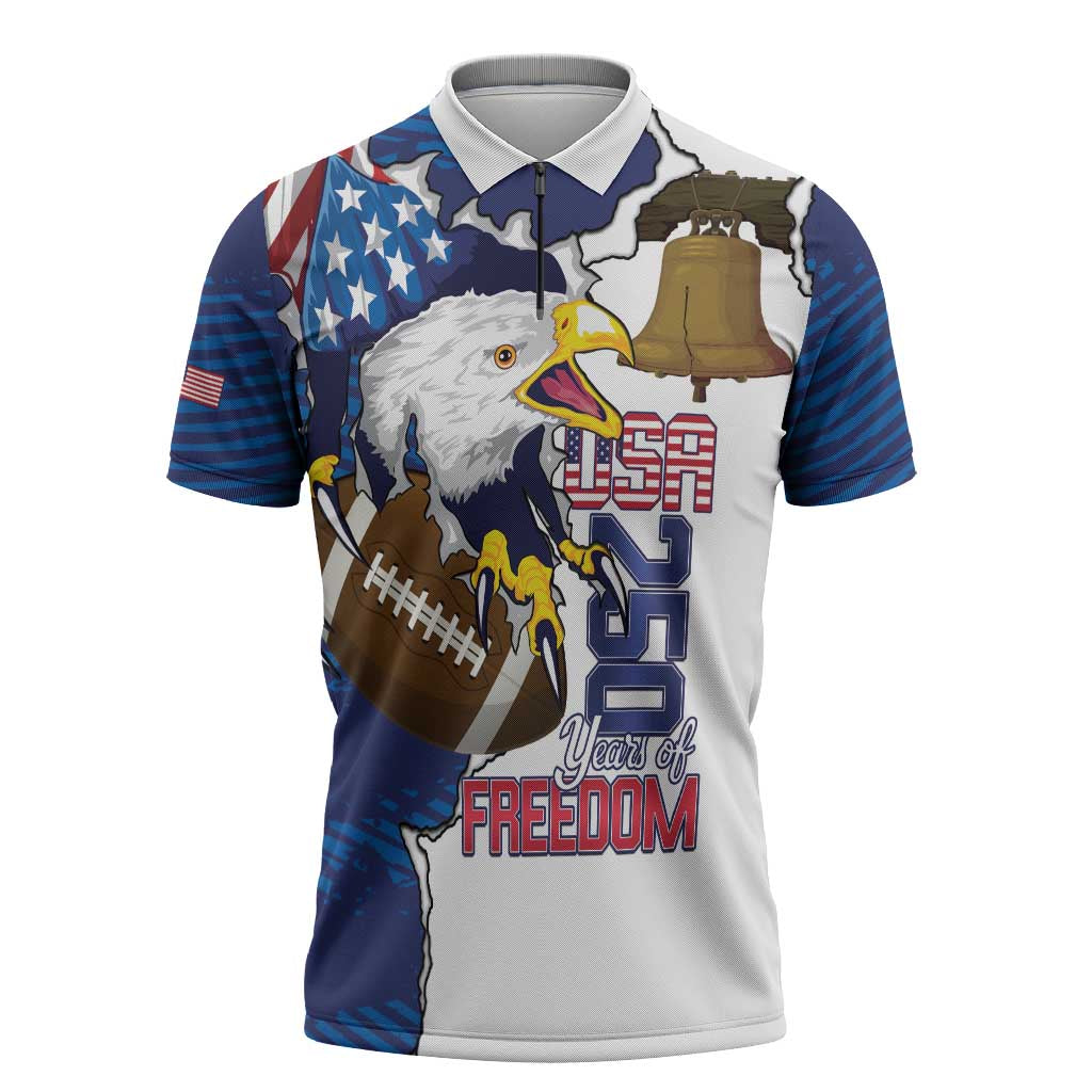 Personalized Football United States 250th Anniversary Zipper Polo Shirt USA Flag Eagle Liberty Bell