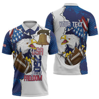 Personalized Football United States 250th Anniversary Zipper Polo Shirt USA Flag Eagle Liberty Bell