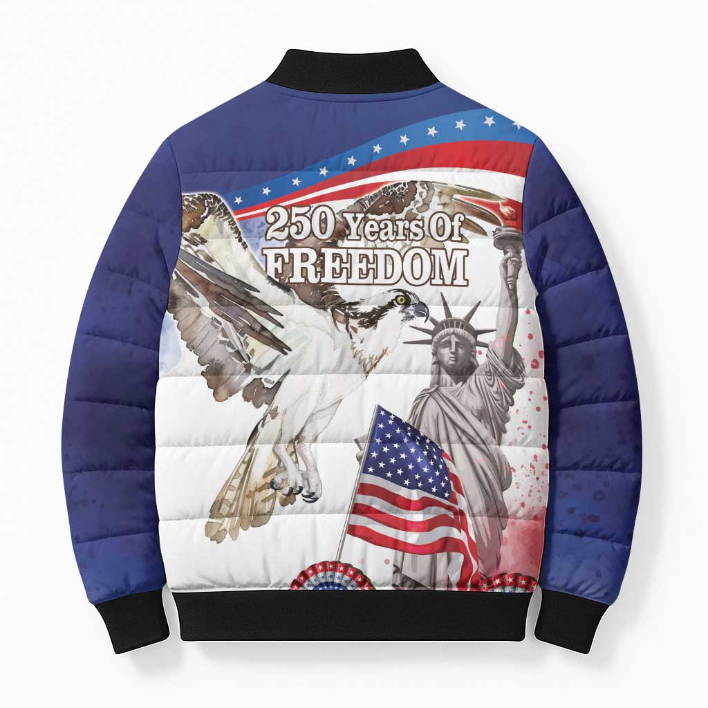 United States 4th Of July Bomber Puffer Jacket USA Osprey 250 Years Of Freedom