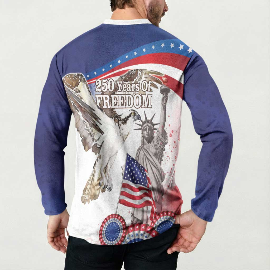 United States 4th Of July Button Sweatshirt USA Osprey 250 Years Of Freedom