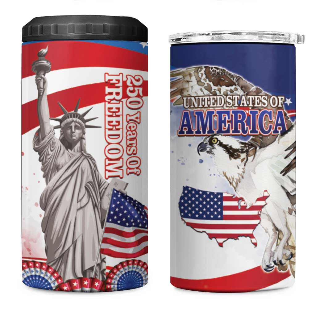 United States 4th Of July 4 in 1 Can Cooler Tumbler USA Osprey 250 Years Of Freedom