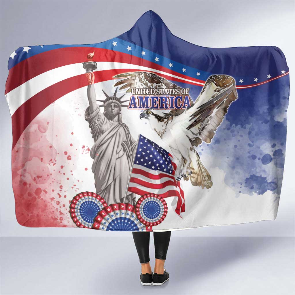 United States 4th Of July Hooded Blanket USA Osprey 250 Years Of Freedom