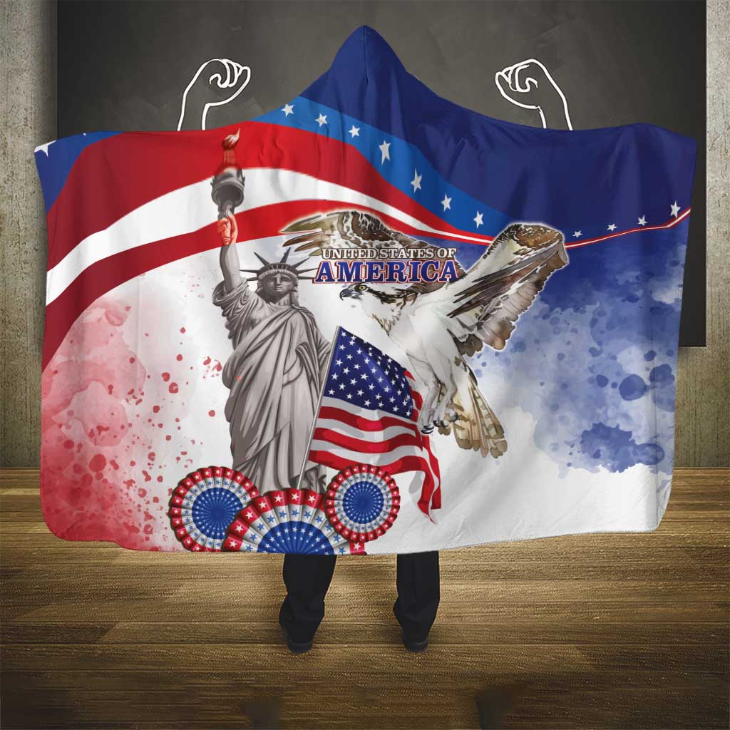 United States 4th Of July Hooded Blanket USA Osprey 250 Years Of Freedom